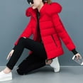 thumbnail image 4 of VINUSLI Hooded Puffer Jacket Women Quilted Thicken Warm Ski Down Jackets Faux Fur Trim Zip Up Waterproof Outdoor Comfy Coats Red,S, 4 of 7