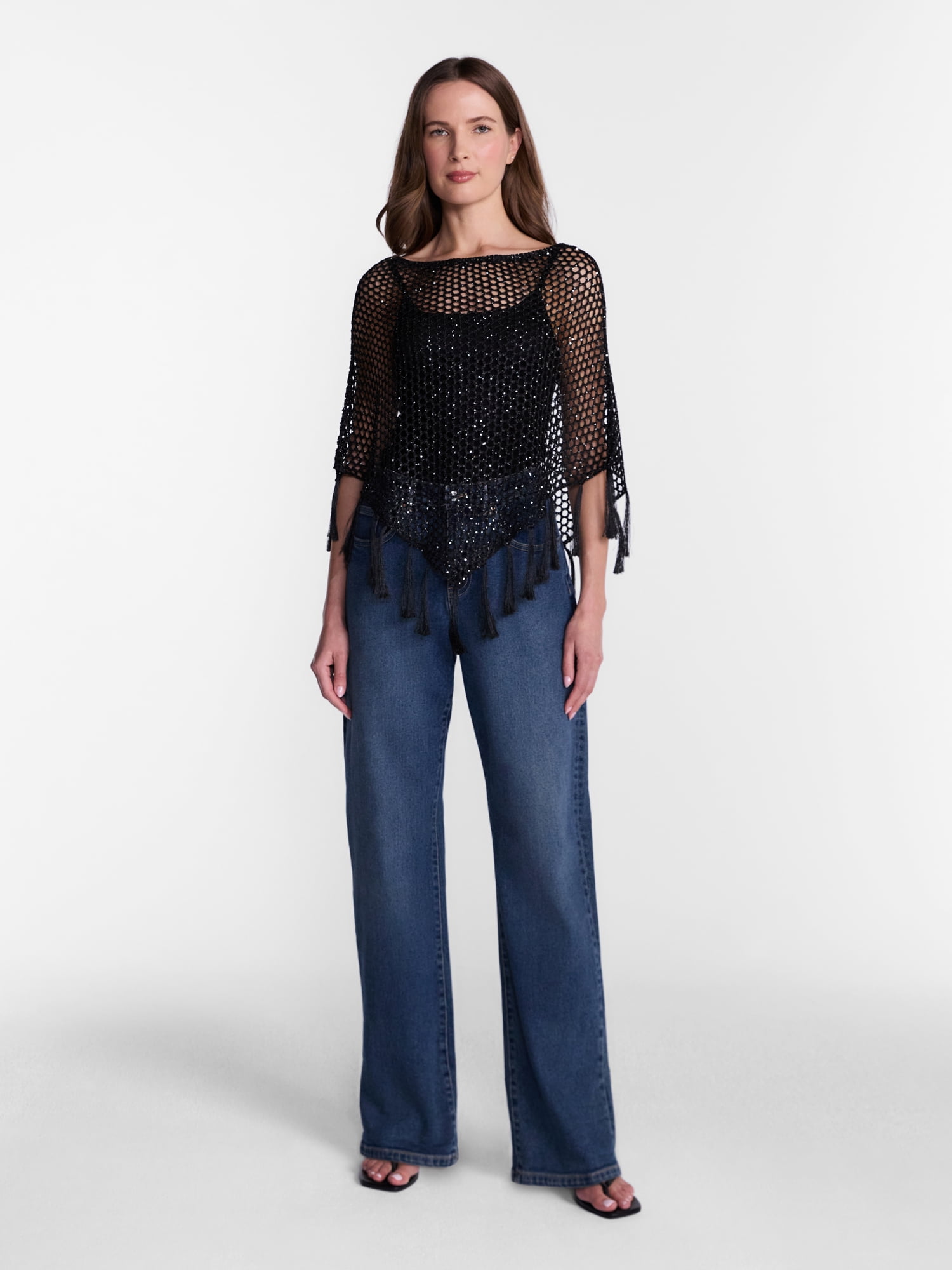 Madden NYC Women's Sequin Poncho, Sizes XS-XXL