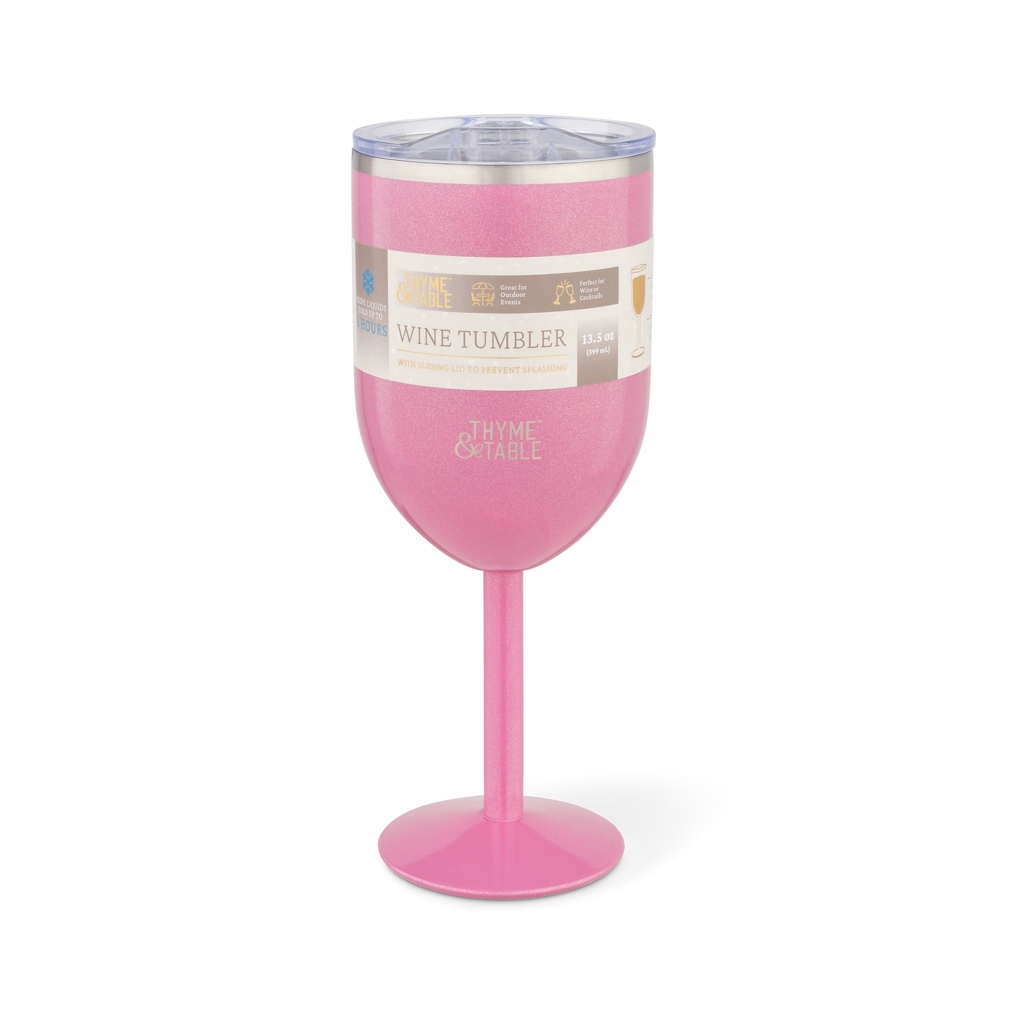 Thyme & Table 13 oz Stainless Steel Wine Tumbler with Lid, Pink