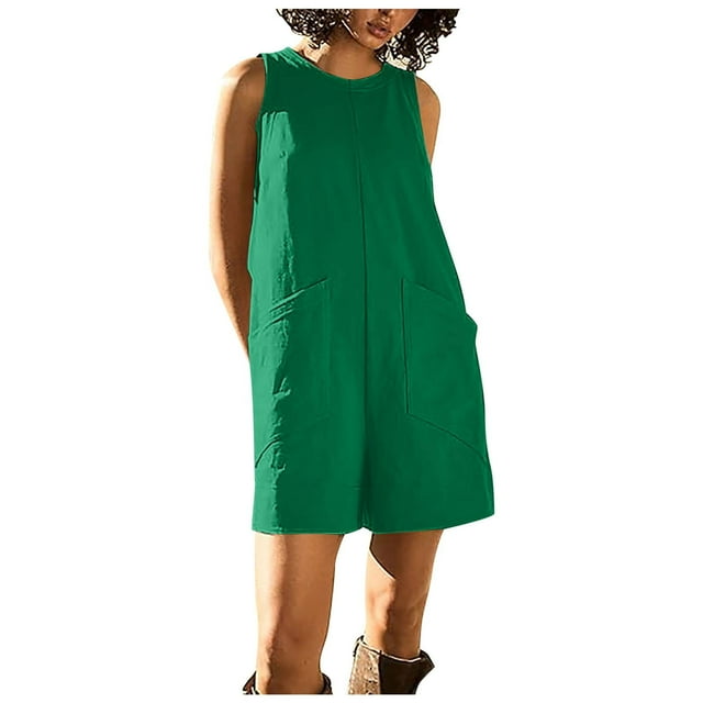 Women's Casual Rompers Stretchy Summer Sleeveless Shorts Jumpsuits With Pockets