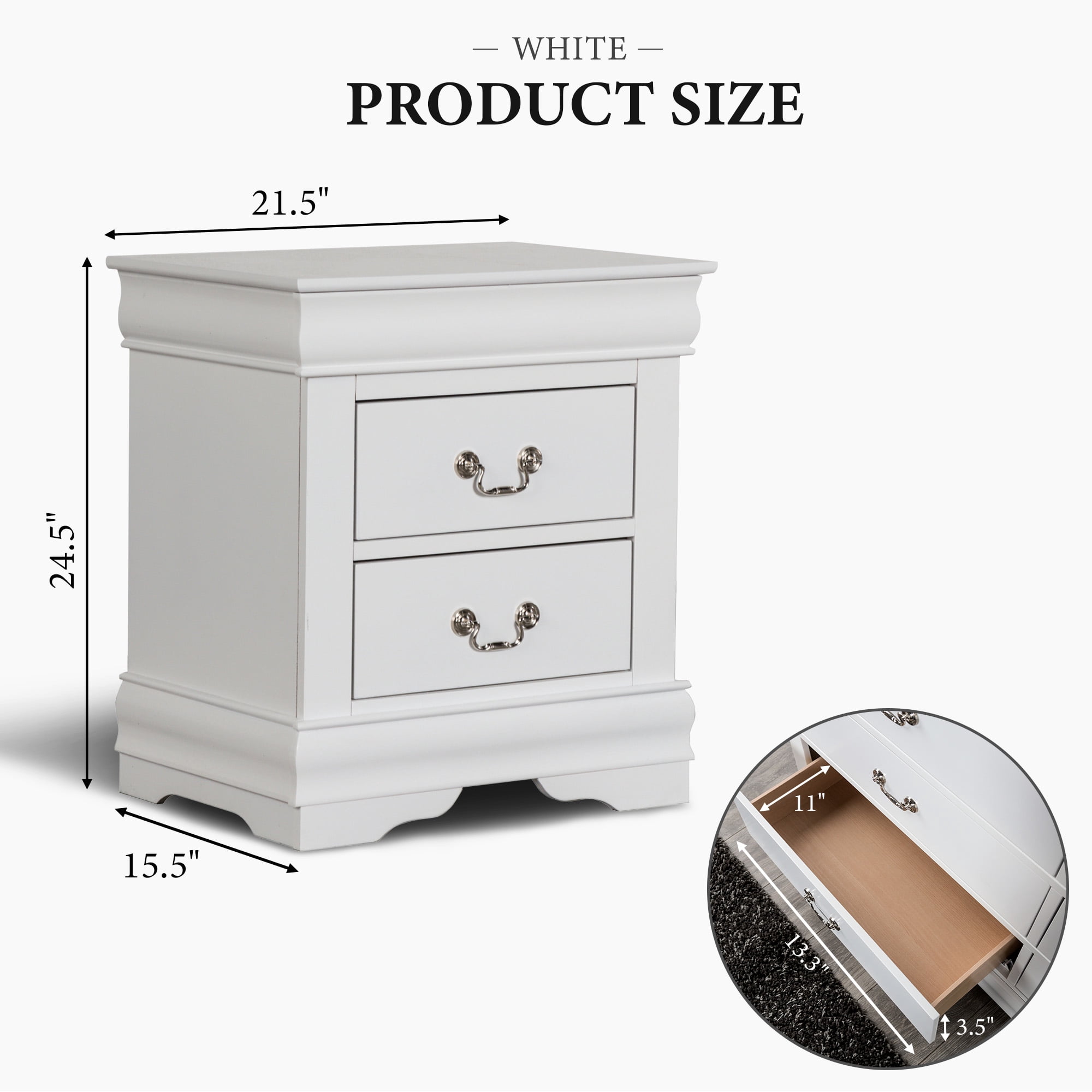 Aukfa 2-Drawer Nightstand, Mid-Century Modern Wood Bedside Table for Bedroom/Living Room/Guest Room,White