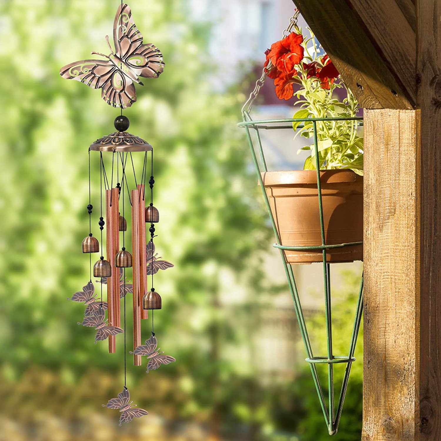 2pcs Colorful Garden Glass Outdoor Wind Bell Bee Wind Chime Hanging Wind Chime 