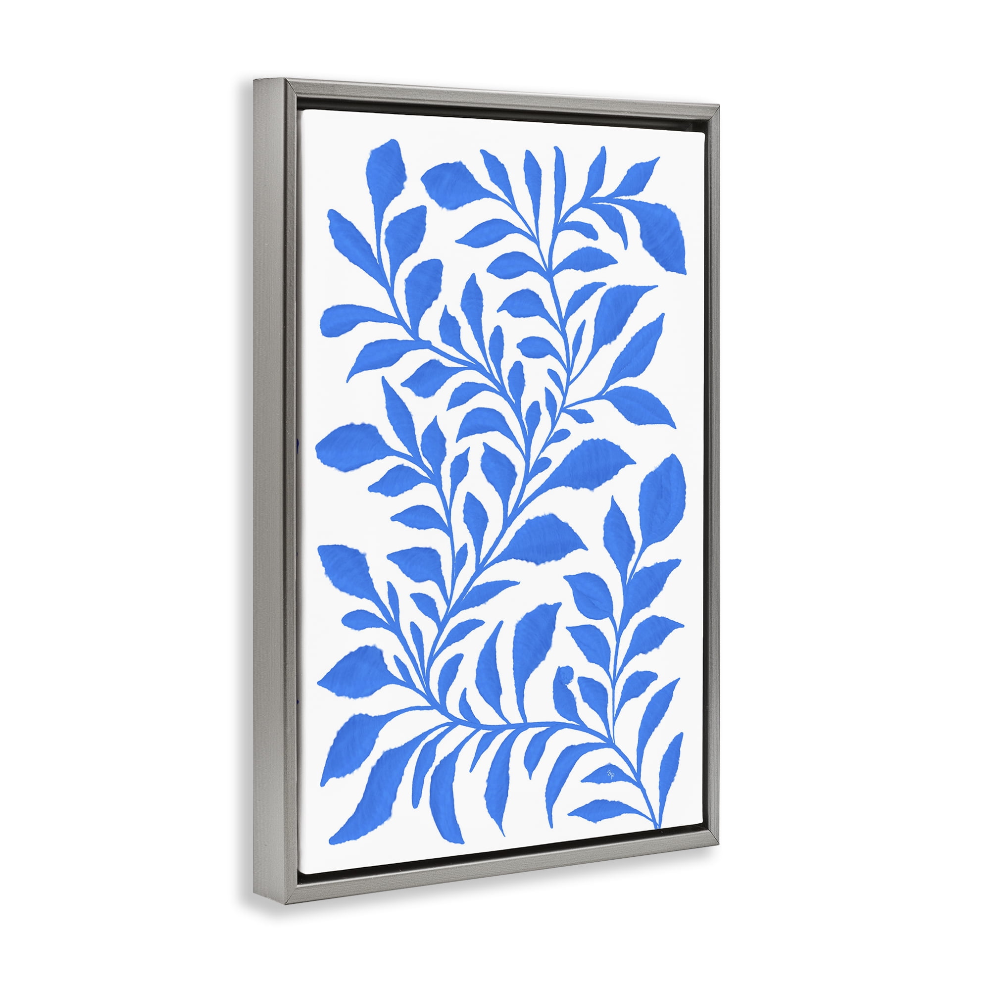 Stupell Industries Blue Snake Plant Botanical & Floral Painting Gray Floater Framed Art Print Wall Art, 21 x 31