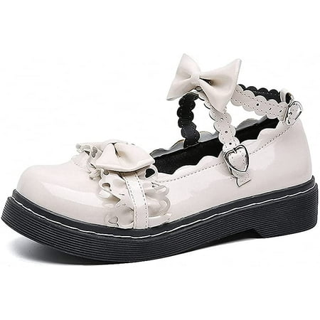

Women Lolita Shoes Heel Mary Jane Lace Pumps with Bow Kawaii Cute Cosplay Wedge Boots Cross Strap Block Heel Sweet Style