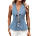 thumbnail image 2 of Women's Casual Sleeveless Fashion Lace Vest with Tie Detail for Layering and Boho Style Outfits,Light Blue,M, 2 of 8