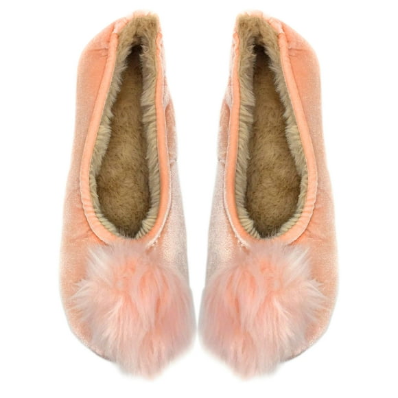 ooohyeah Pantoufles Ballerines à Pompon Duveteux pour Femmes - Pantoufles Douces et Confortables en Rose