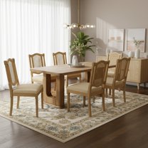 Sumdeal,5/7-piece,64.5-inch dining and chair set, featuring a modern wood-grain dining table and beige/grey upholstered farmhouse-style,French country dining chairs(Seats 4/6).