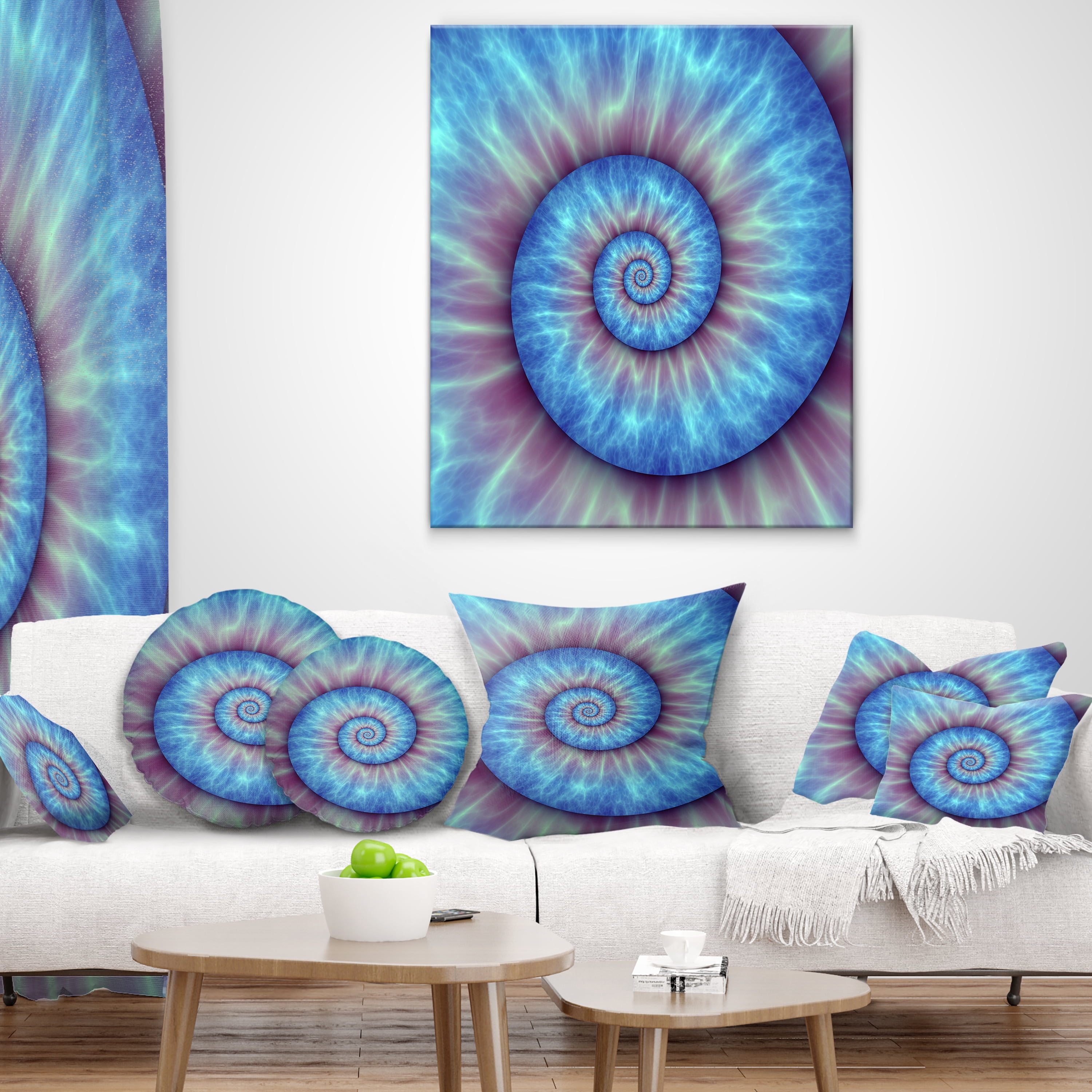 Designart Fibonacci Pattern Blue - Contemporary Throw Pillow - 18x18