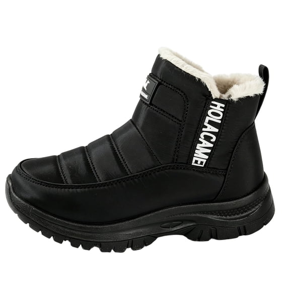 C-079 Black Ladies Round Toe Snow Boots Warm Fleece Lined Soft Sole Thickened Winter Womens Casual High Top