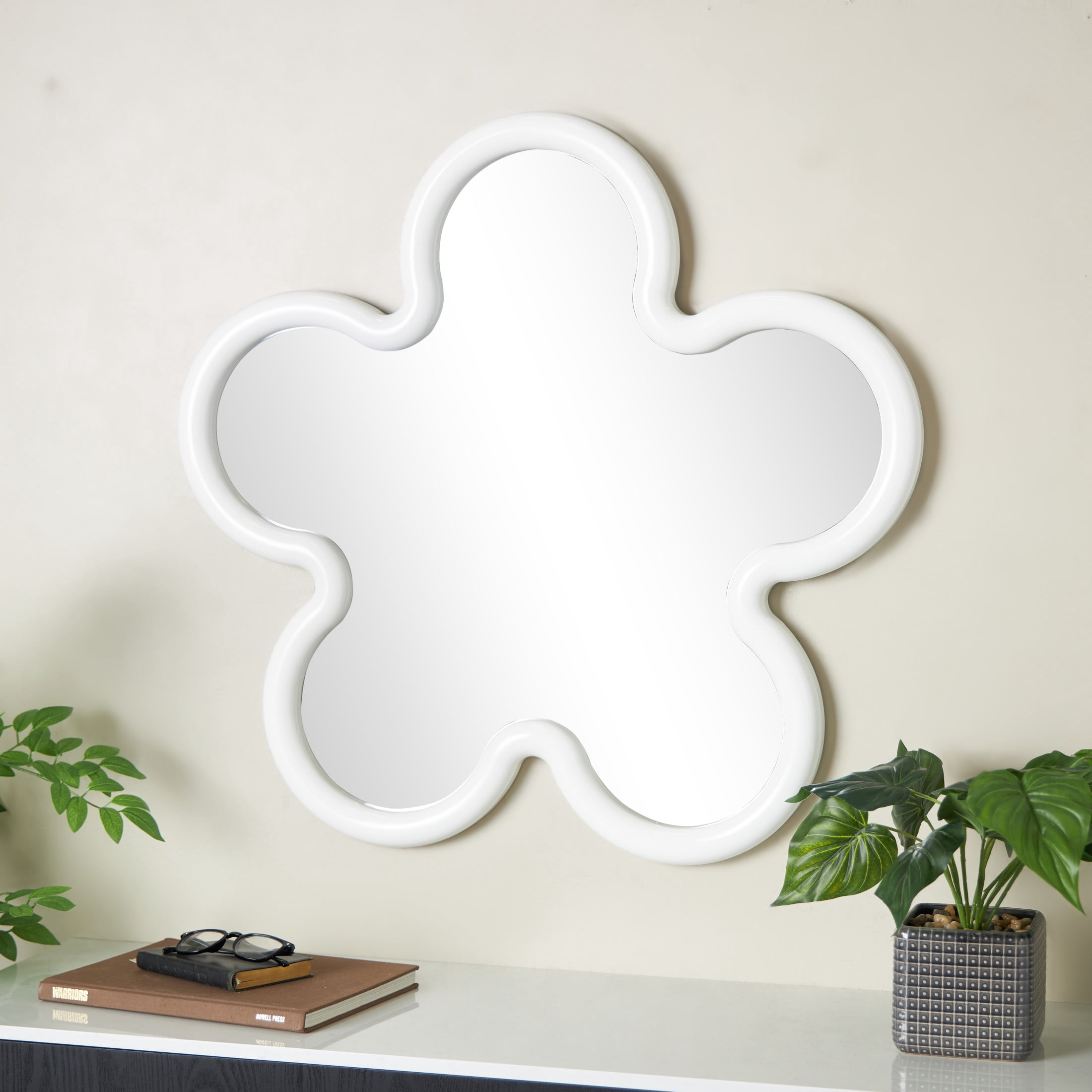 DecMode 32" x 32" White Large Star Wall Mirror