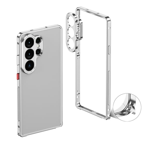 For Samsung Galaxy S26 Ultra Metal Bumper Phone Case,With Lens Protector,Slim Fit No Back No Frame Backless Metal Bumper 4 Corners Shockproof Rugged Heat Dissipation Phone Case,Silver