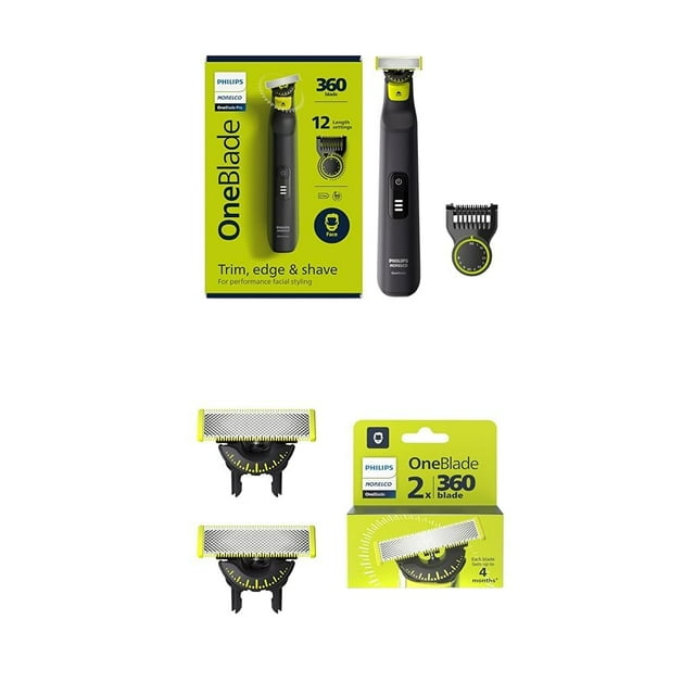 Bundle of Philips Norelco OneBlade 360 Pro Hybrid Electric Trimmer, QP6531/70, Black + Philips Norelco Genuine OneBlade 360 Blade Replacement Blades, 2 Count, QP420/80