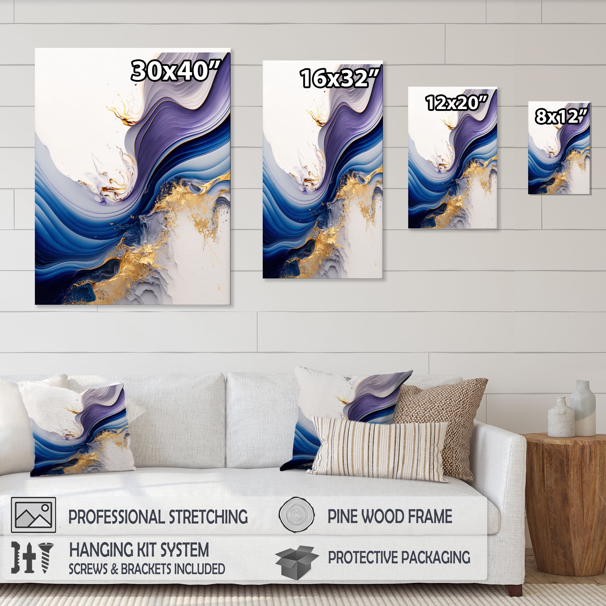 Designart Blue And Gold Splash Paint I Canvas Wall Art