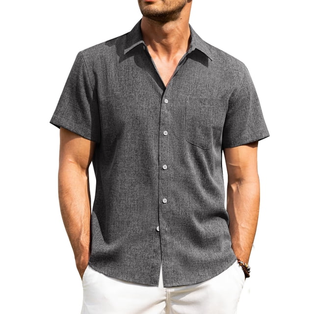 Camisa Alimens & Gentle Linen de manga corta con botones, color negro