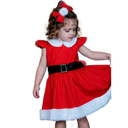 

Huakaishijie Toddler Kids Baby Girls Velvet Sleeveless Tutu Dress Christmas Party Xmas Dresses 0-5 Years