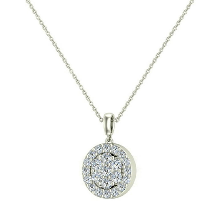 14k White Gold Modern Style Halo Diamond Pendant & Diamond Necklace