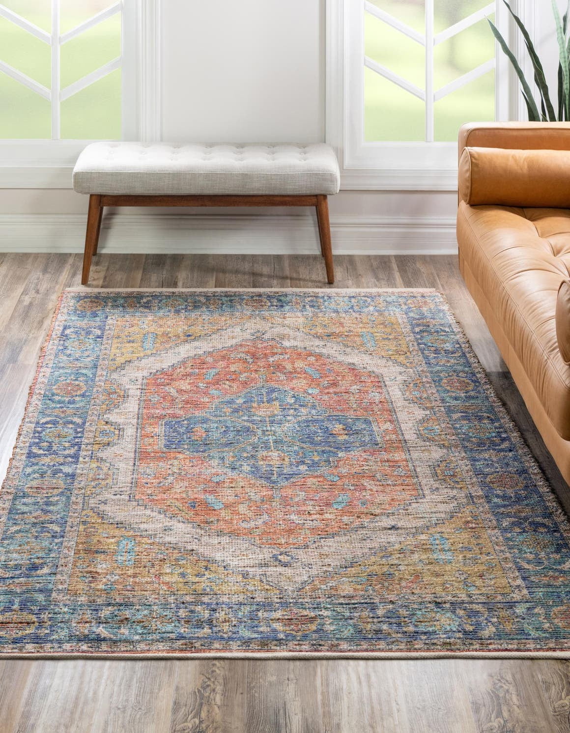 Unique Loom Chenille Jute Rug Orange Yellow/Ivory 6' 1" x 9' Rectangle