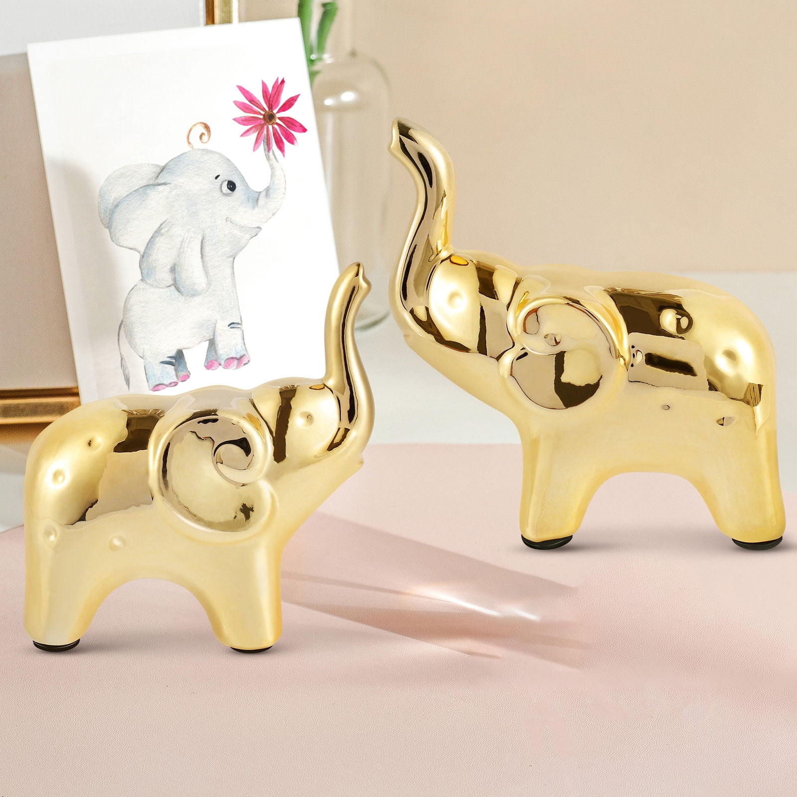 Harupink 1 Pair Elephant Statue Good Luck Elephant Decor Modern Style