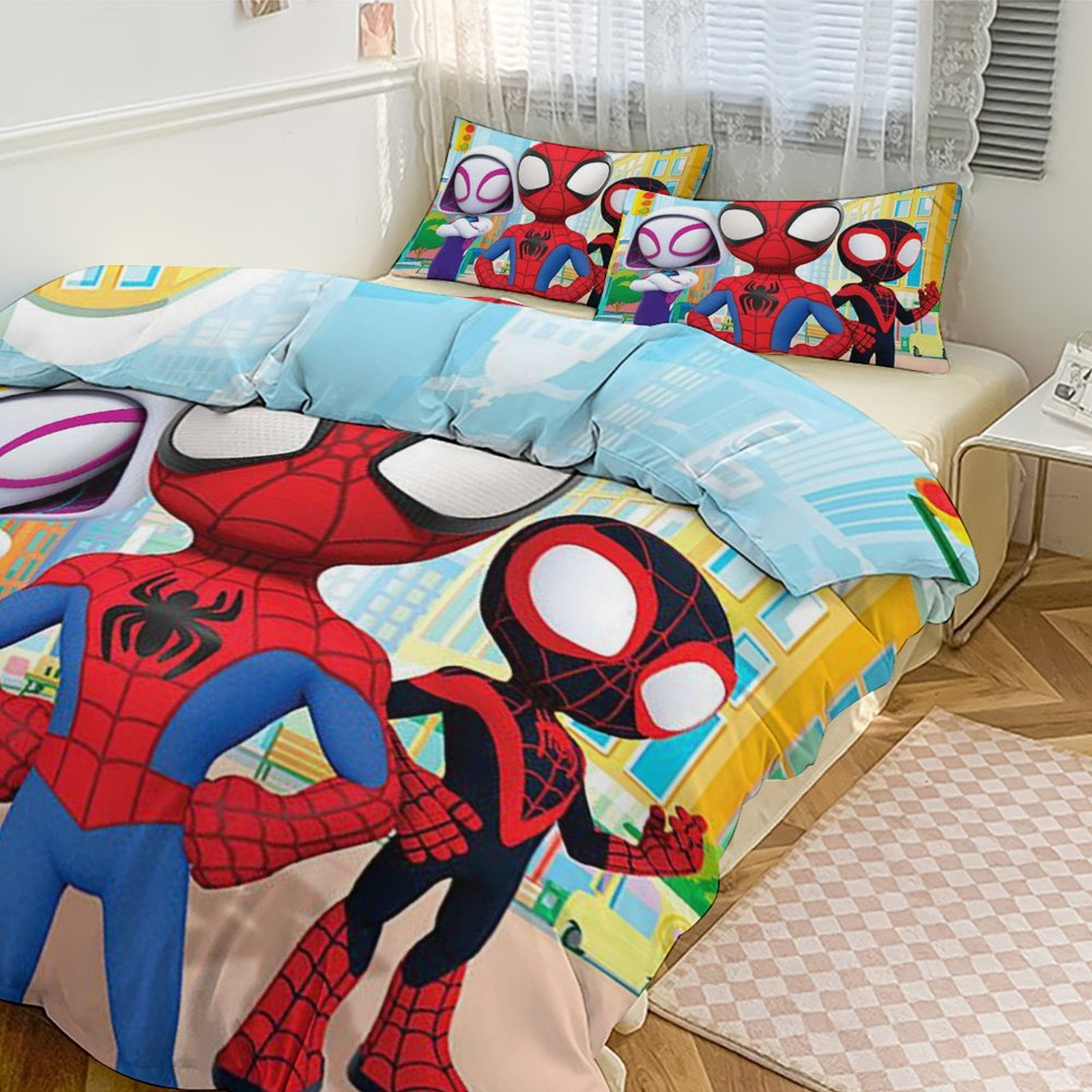 Jay Franco Marvel Spiderman Glitch Blue Full Bed Set, 7 Piece, 100