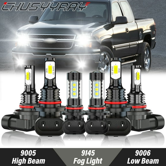 6x 6000K White LED Headlight   Fog Light Bulbs for 2003 2004 2005 2006 Chevy Silverado 1500 2500 3500 HD