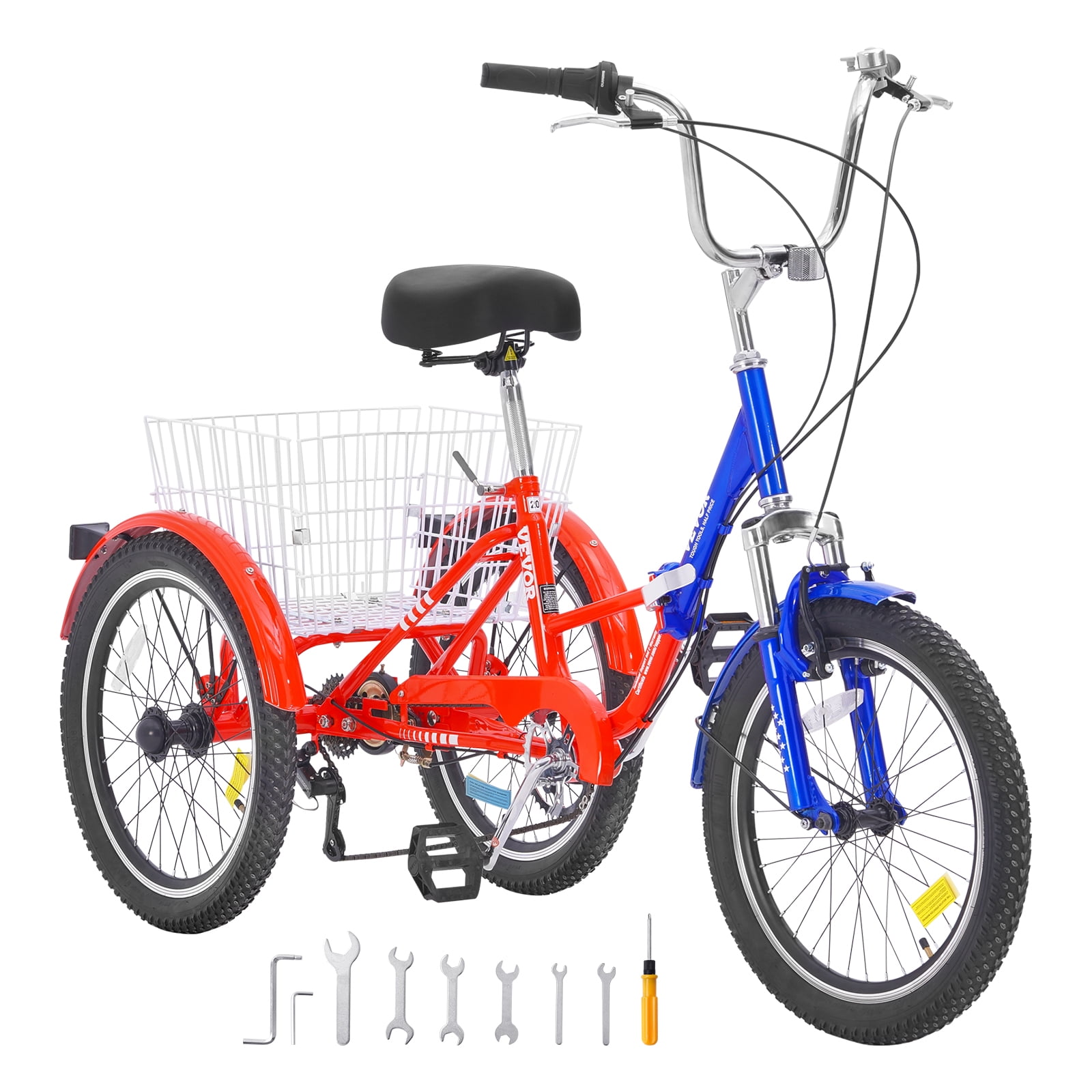 VEVOR Folding Adult Tricycle, 20-Inch 7-Speed Adult Folding Trikes, Carbon Steel 3 Wheel Cruiser Bike with Large Basket & Adjustable Seat, Shopping Picnic Foldable Tricycles for Women, Men, Seniors