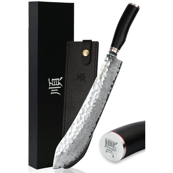 YOUSUNLONG Breaking Knife 12 inch - Max Bull Nose Butcher Knives Japanese 67 Layers Hammered Damascus Steel