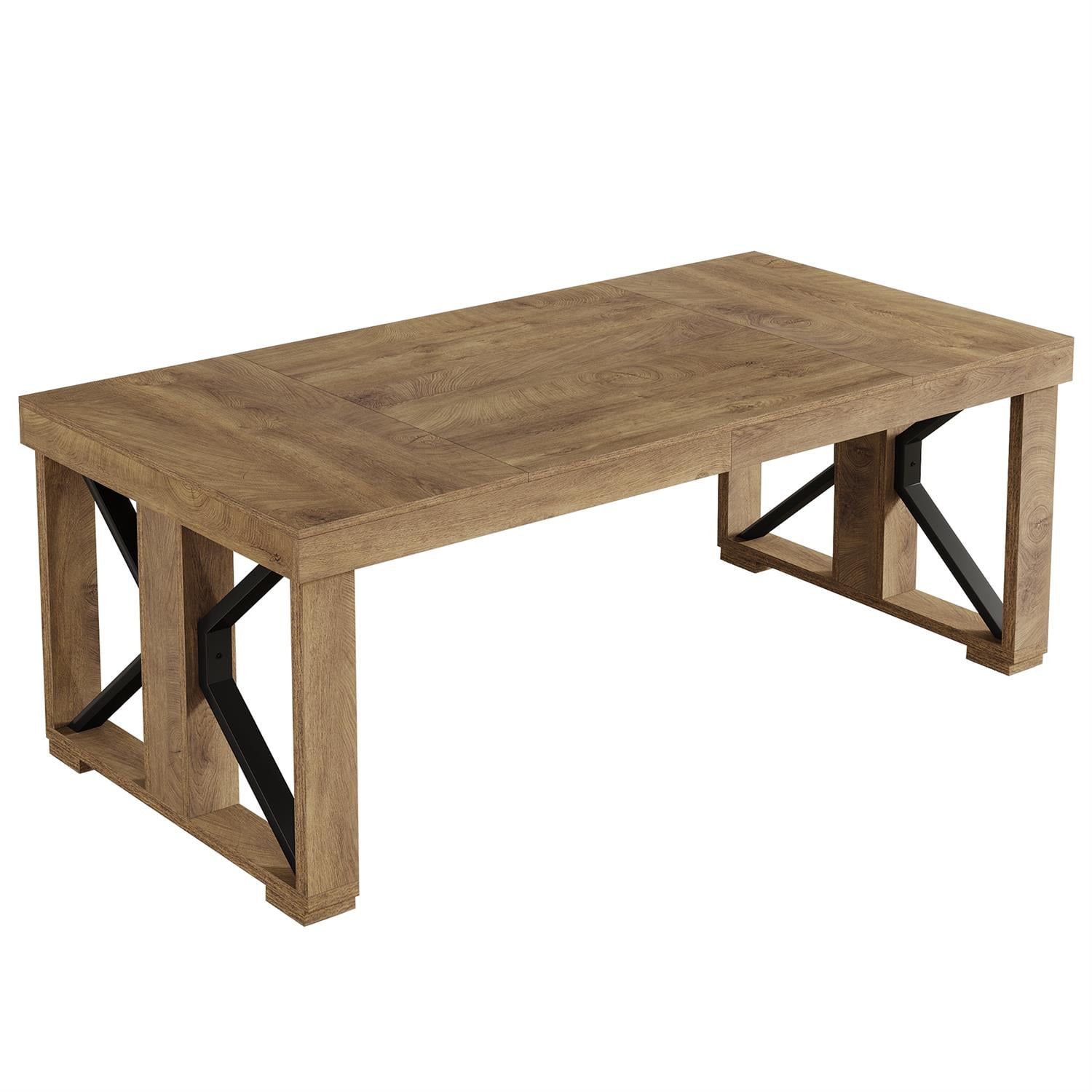 Demi Bonn 70" Large Industrial Wooden Metal Conference Table, Office Meeting Desk, Large Office Space, Stylish Executive Table, Brown