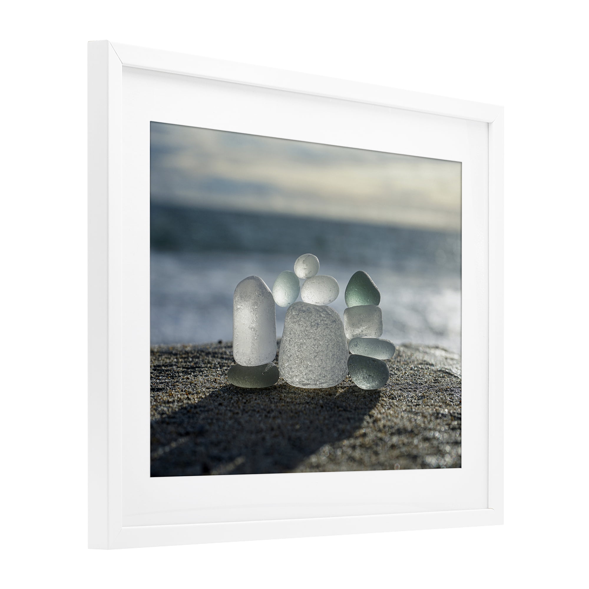 Stupell Industries Balancing Sea Glass Pebbles White Framed Print Under Glass, design by LMarie Allen