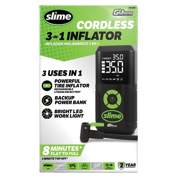 Slime Cordless 3-in-1 Tire Inflator with LED Light and Power Bank