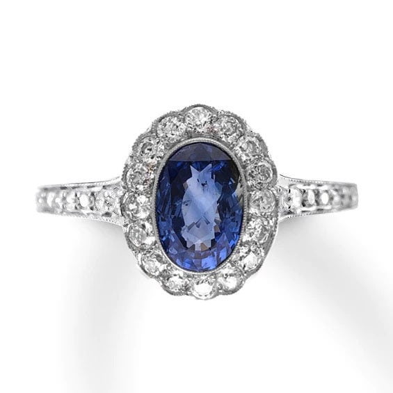 Halo Engagement Ring, Blue sapphire Ring, Oval Shaped, Sterling Silver,September birthstone,Oval Shape Halo Womens Rings,Halo Bridal Ring