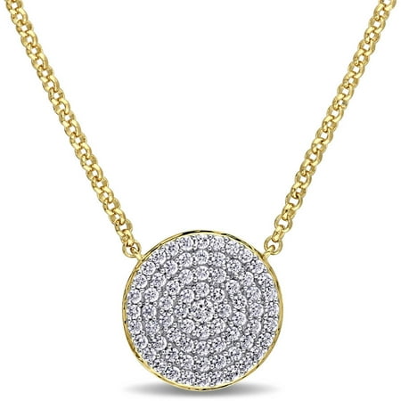 2-1/5 Carat T.G.W. CZ Yellow Rhodium-Plated Sterling Silver Circle Cluster Necklace, 16