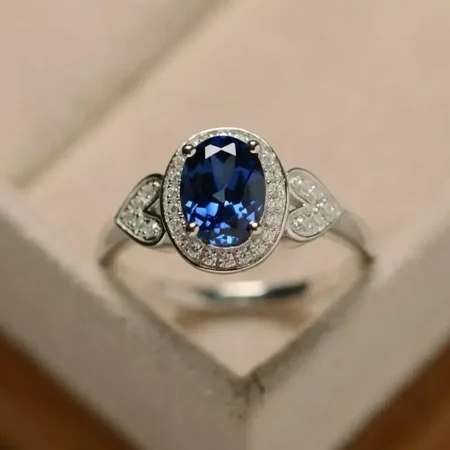 Handmade Blue Moissanite Diamond Ring 4 Prong Engagement Ring 1.50 CT Best Valentine's Surprise Gift Ring