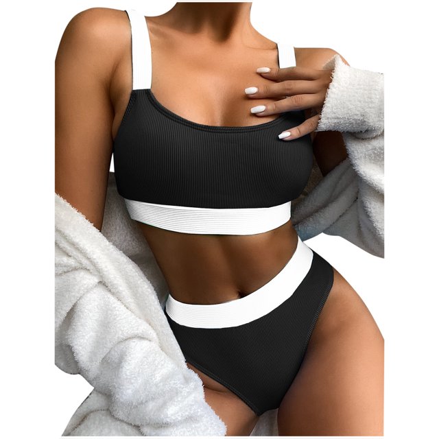 DPTALR Women Bikini Solid Splicing Two-piece Swimwear Swimsuit Beachwear Set