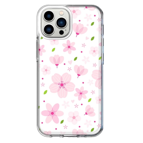 Mundaze - Case for Apple iPhone 13 Pro Max Slim Shockproof Hard Shell Soft TPU Heavy Duty Protective Phone Cover - Cute Pink Cherry Blossom