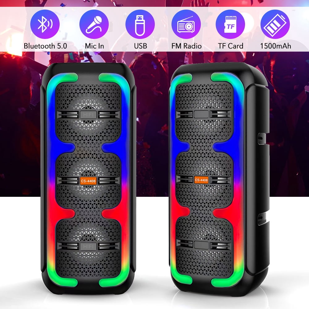 Portable Bluetooth Party Speaker, handheld Dual 4‘’ Speakers Party Stereo Subwoofer RGB Lights Karaoke Heavy Bass with Mic (Optional) for TWS/U Disk/TF