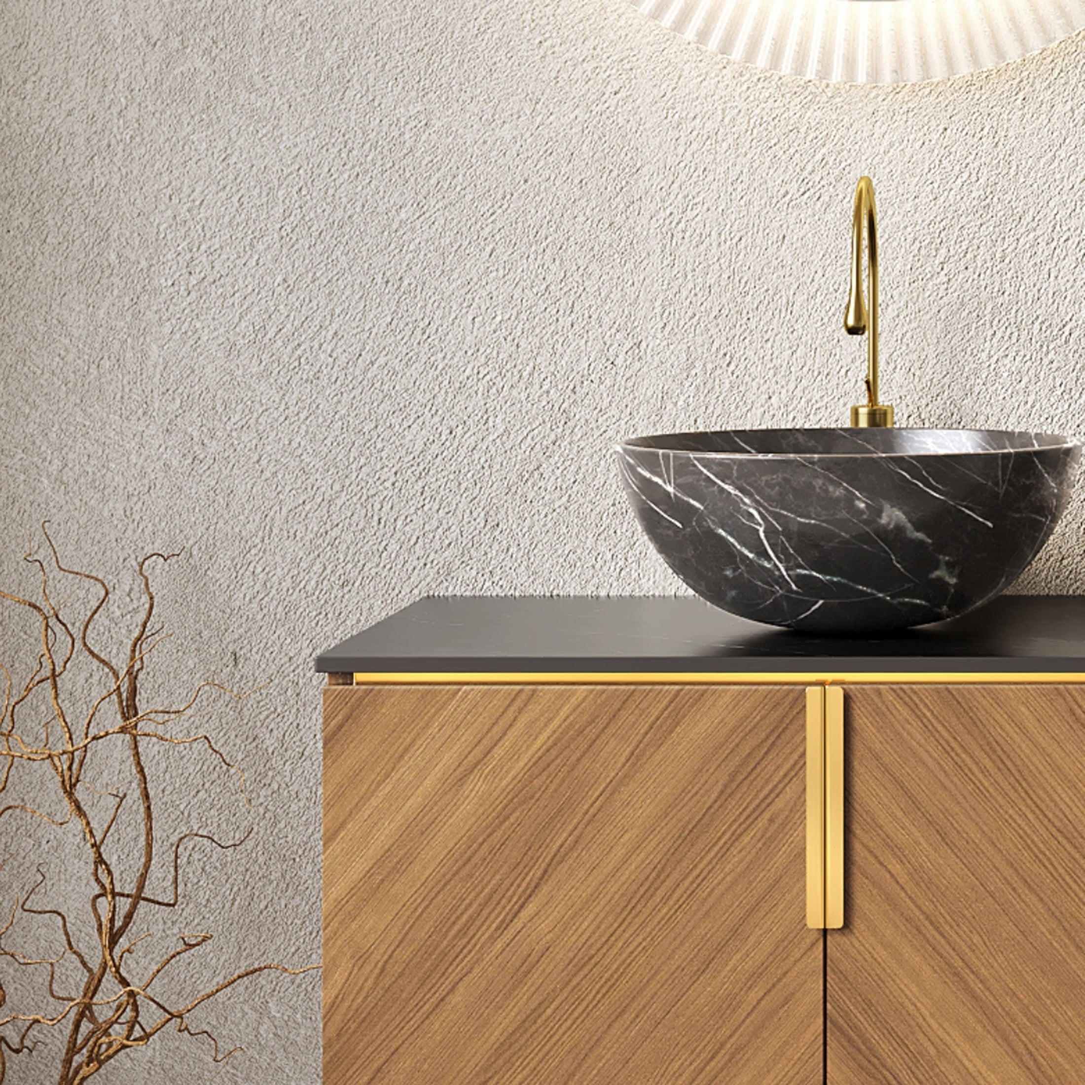 Noble House ARAI 60" Floating Double Bathroom Vanity, Sintered Stone Top Cabinet with Dual Black Bowl Sink, Oak