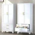 thumbnail image 5 of Modern Armoire Wardrobe Closet, 71" Armoire with 2 Doors & 2 Drawers, Metal Storage Cabinet with Drawers and Hanging Rod, Metal Closet Organizers for Home, Office,Gym(White), 5 of 7
