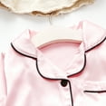 thumbnail image 3 of Doomiva Boys Girls Satin Silk Sleepwear Unisex Summer Outfits 2-Piece Short Sleeve Button Down Shirts with Pants Set Pink 110/XL, 3 of 7