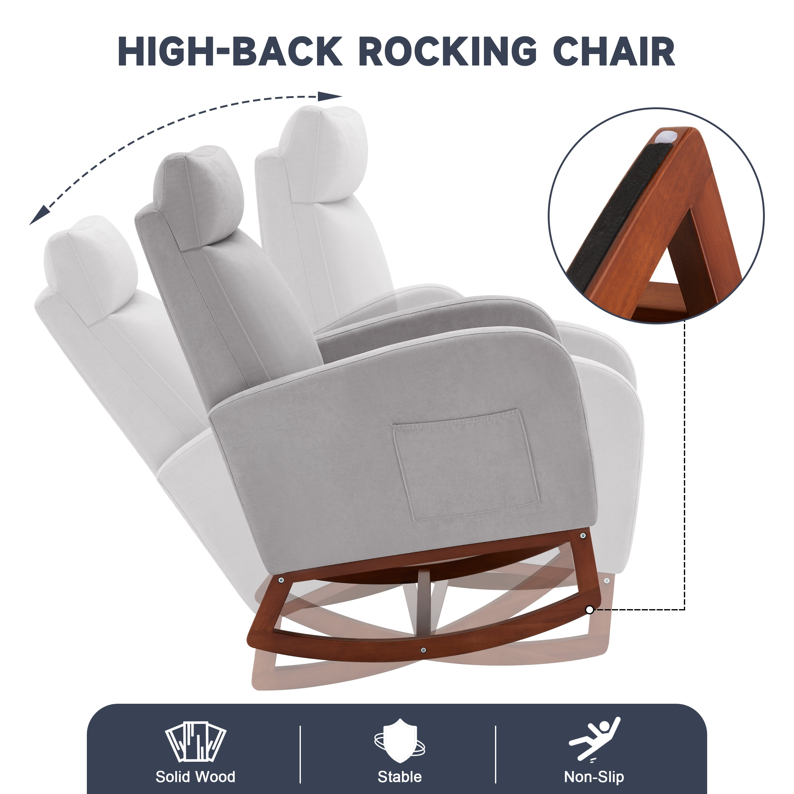 Someet Nursery Rocking Chair with Footrest,Linen Material Rocker Armchair with High Backrest and Pillow for Bedroom Living Room,Gray