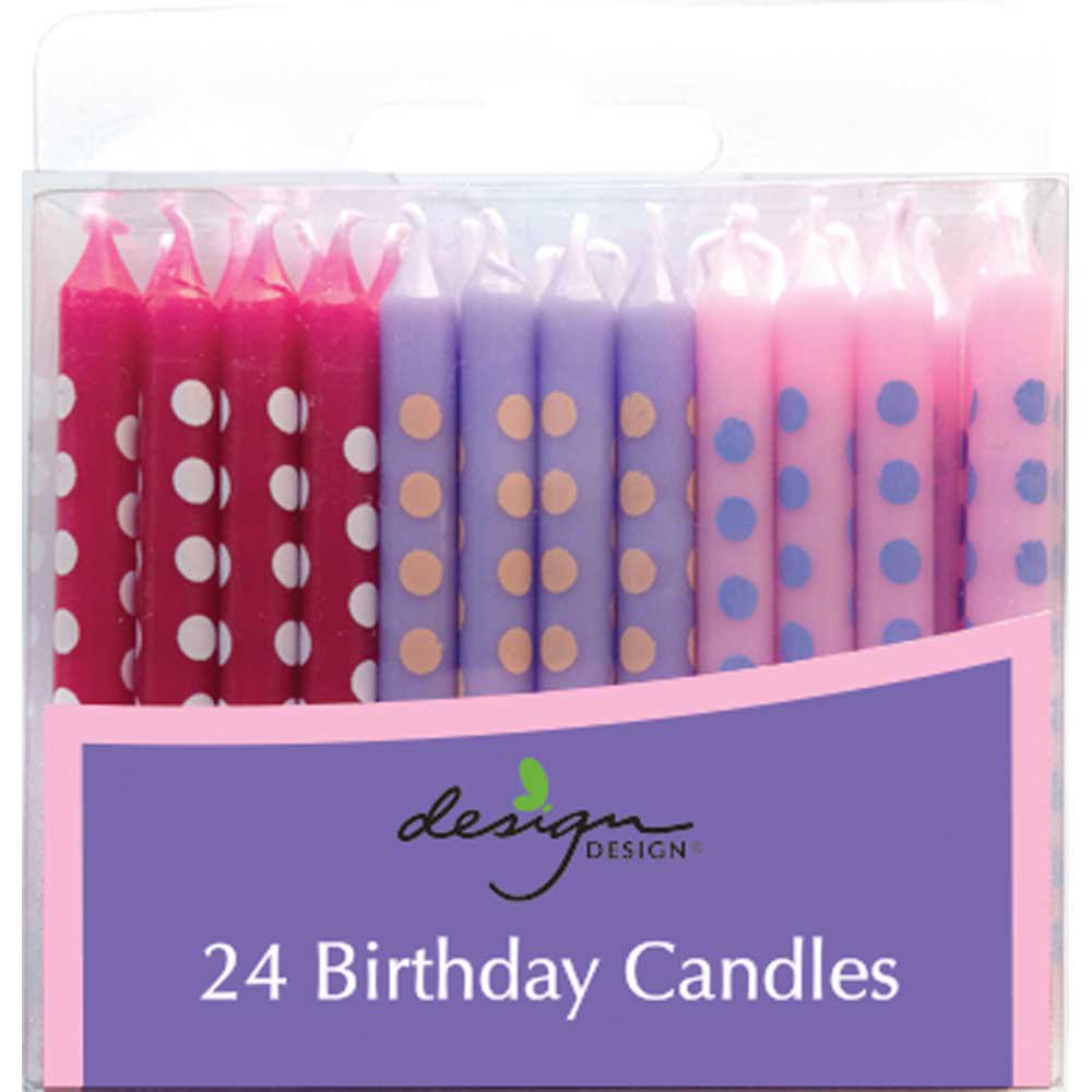 JAM Birthday Candles, 2.4x.25, 24/Pack, Violet, Fuchsia & Baby Pink with Stripes