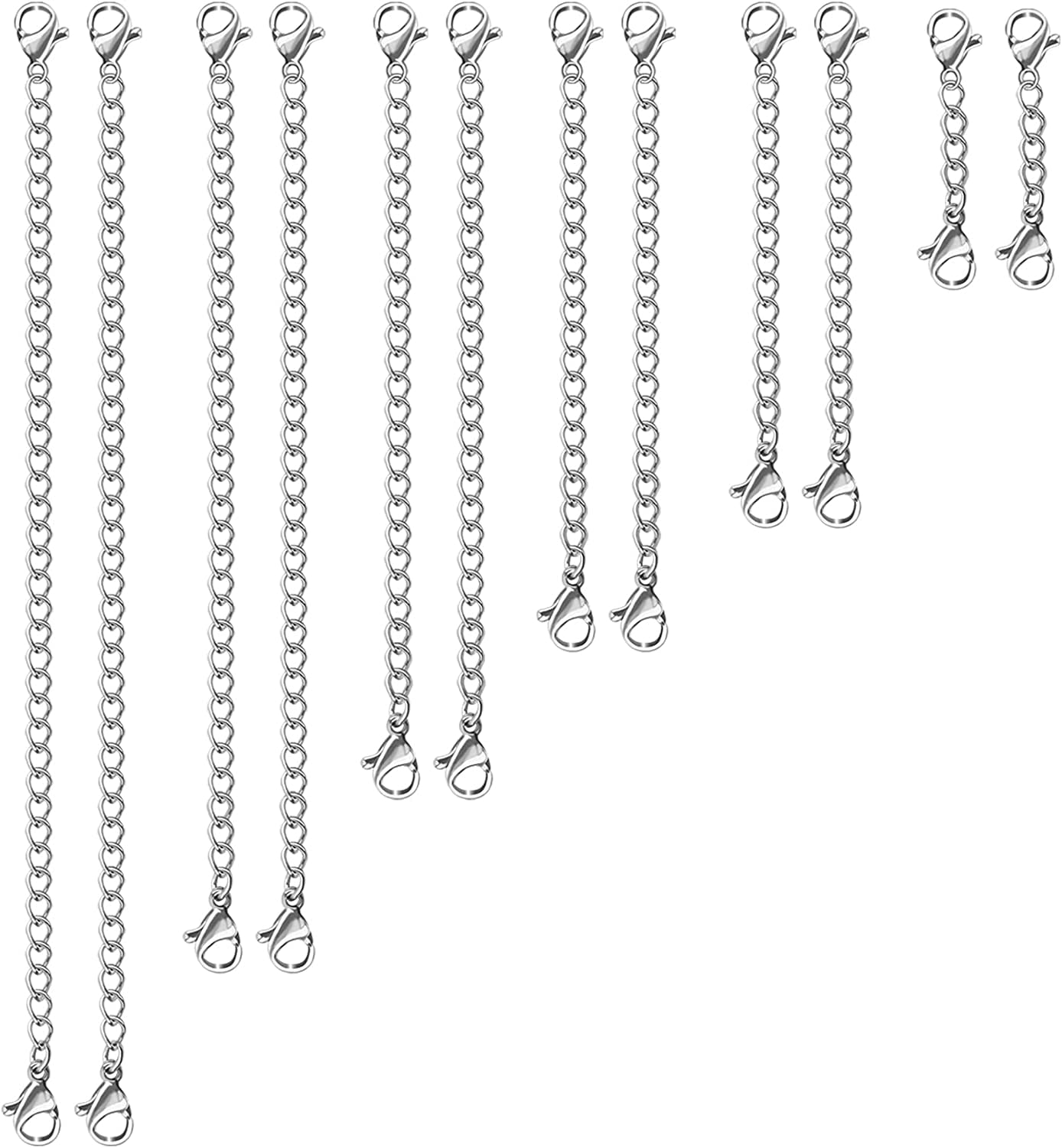 UUBAAR Necklace Extender, 18 Pcs Chain Extenders for Necklaces, Premium Stainless Steel Jewelry Bracelet Anklet Necklace Extenders (6 G, Stainless