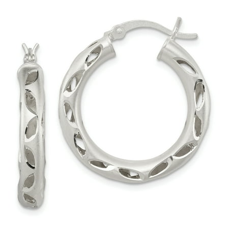 Sterling Silver Satin Finish Diamond-cut Hinged Hoop (Best Finish For Diamond Willow)
