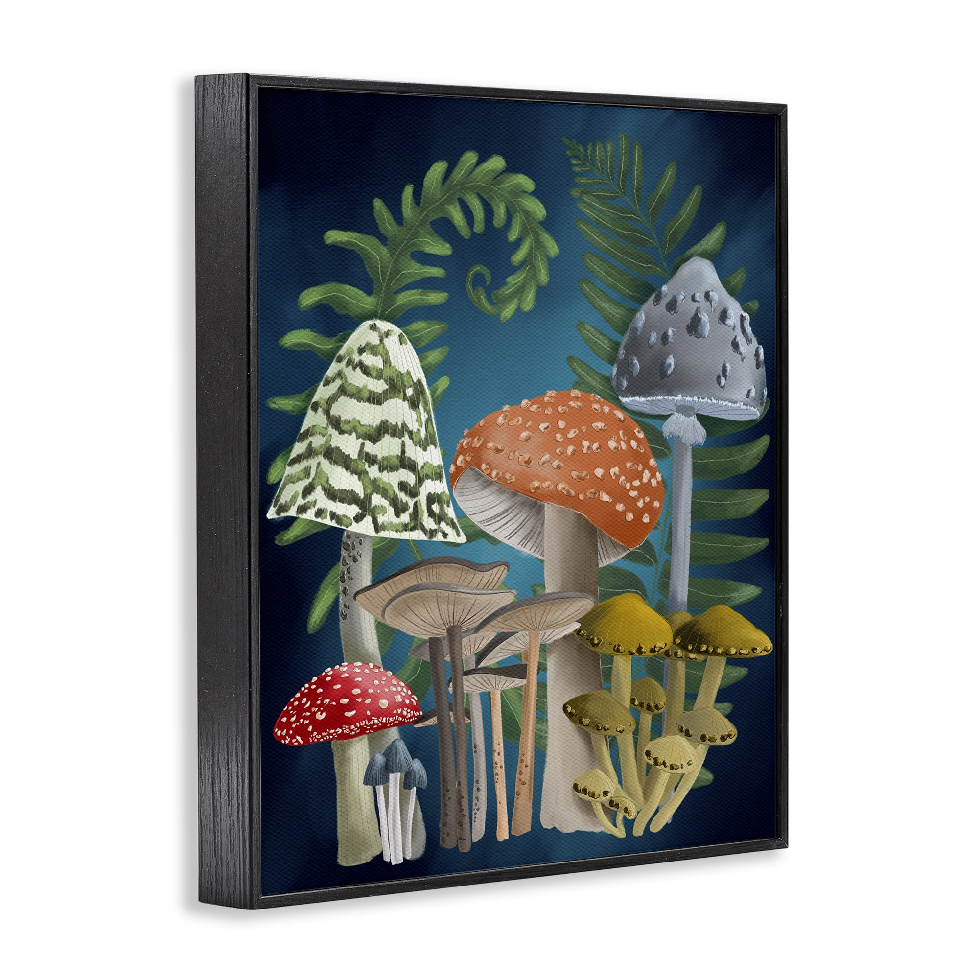 Stupell Industries Curling Ferns & Mushrooms Botanical & Floral Painting Black Framed Art Print Wall Art, 24 x 30