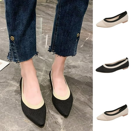

Fesfesfes Women Walking Shoes Pointed Toe Flying Mesh Surface Pointed Shallow Mouth Comfortable Slip-on Flat Shoes 35(5)