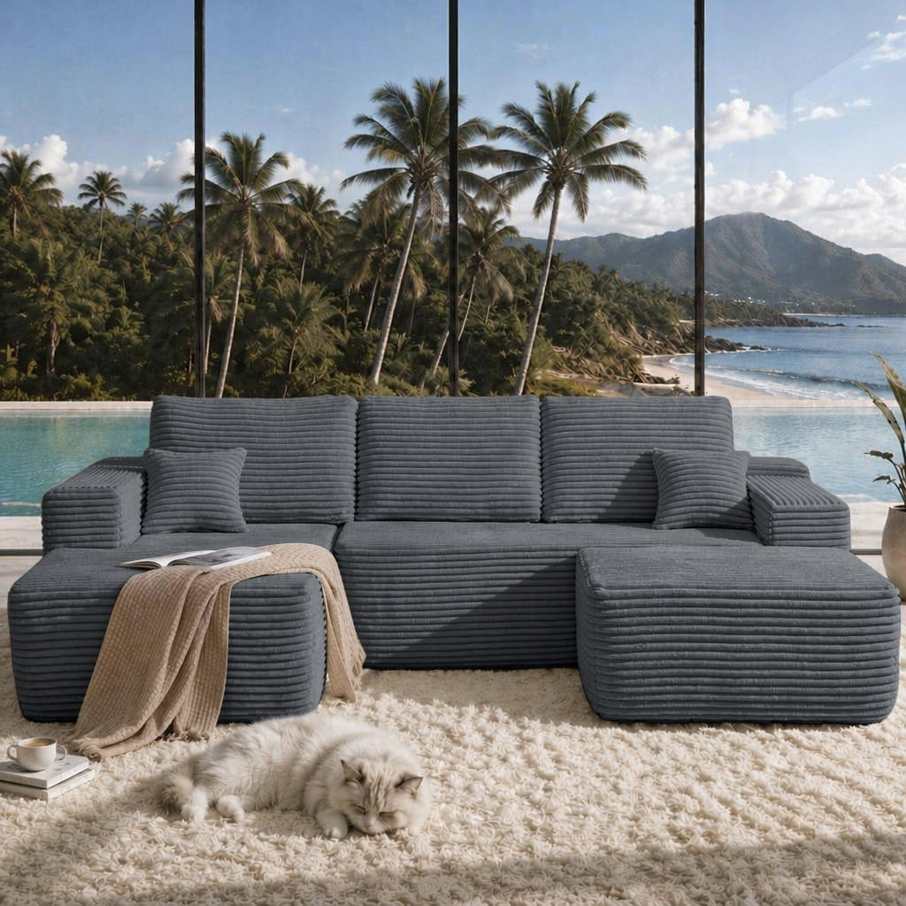 Cloud Sectional Sofa 104 Inch, U-Shape Modular Couch with Side Pockets and Deep Seating, Upholstered Living Room Sofa, No Assembly Required, Grey, Left Chaise