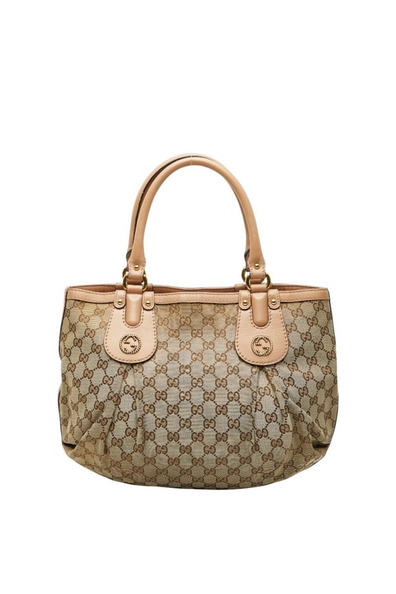 Pre-Owned Gucci GG Canvas Handbag 269953 Beige Pink Leather Women's GUCCI (Good)