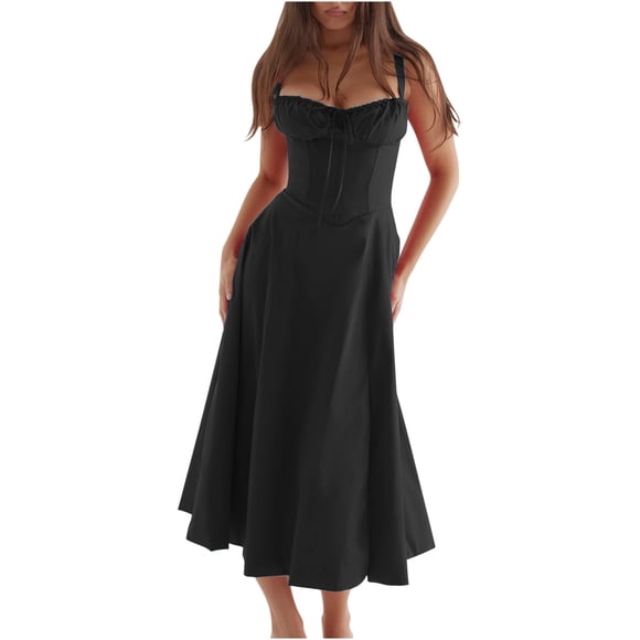EGNMCR Summer Dresses Women Trendy Women Off Shoulder Sleeveless Dress Princess Dress