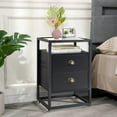 thumbnail image 3 of Javlergo 2-Drawer Nightstand with Tempered Glass Top, Set of 2 Charcoal Grey, 3 of 5