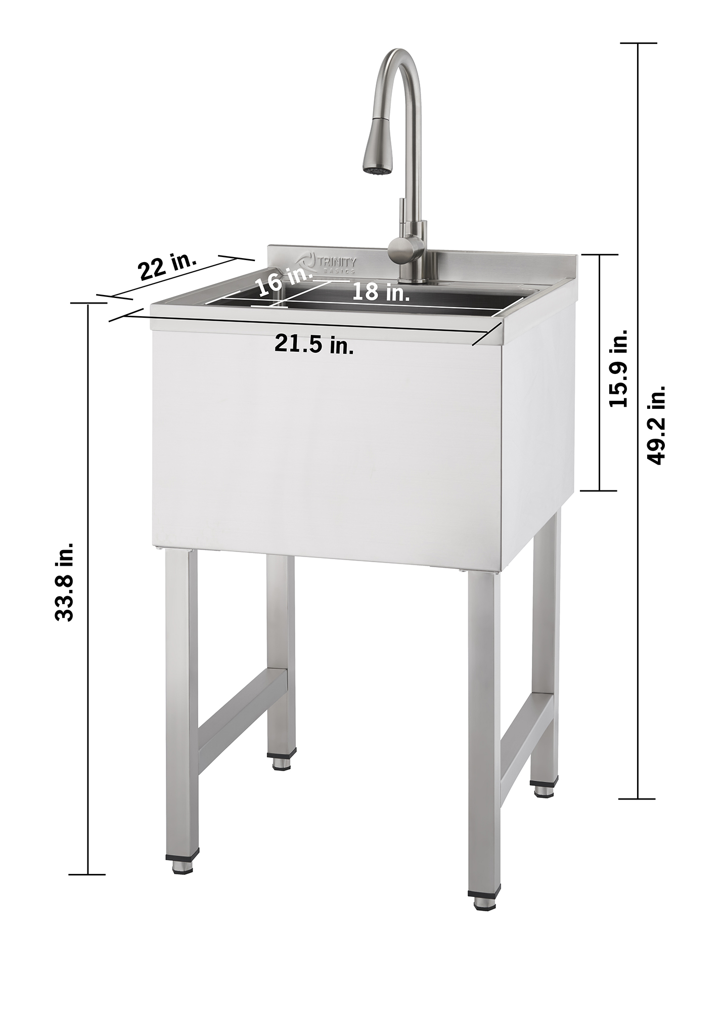 TRINITY BASICS EcoStorage® | 18x16x13 Basin | Stainless Steel Utility Sink | NSF | w/ Pull-Out Faucet | Chrome