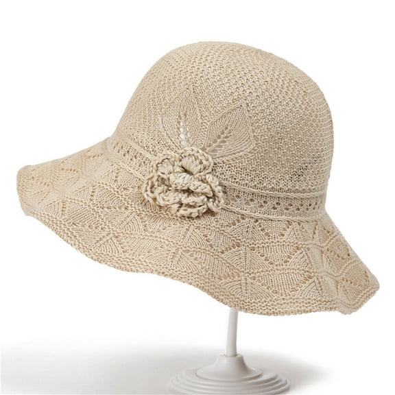 Summer Savings Clearance! LADIGASU Women's Solid Color Retro Knitted Flowers Sun Hat Fisherman Hat Beach